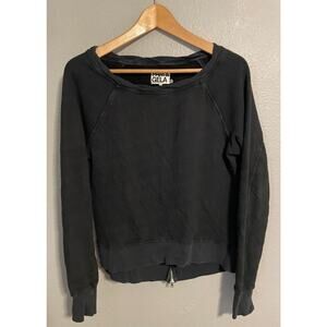 Pam & Gela Sweater Womens Small Black Pullover Zipper Hem Made USA Long Sleeve